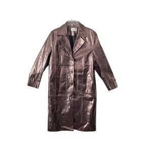 NWOT HOSBJERG Lucy Metallic Coat Womens Sz Small‎ Rose Gold Snake Print Trench